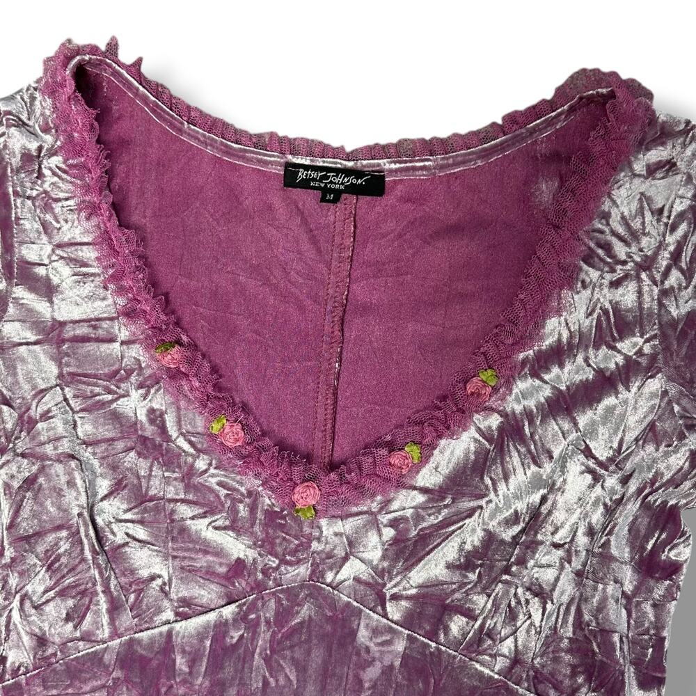 Vintage 90s Y2k Betsey Johnson New York Crushed Velvet Pink Sheath Dress Sz M - Picture 7 of 10
